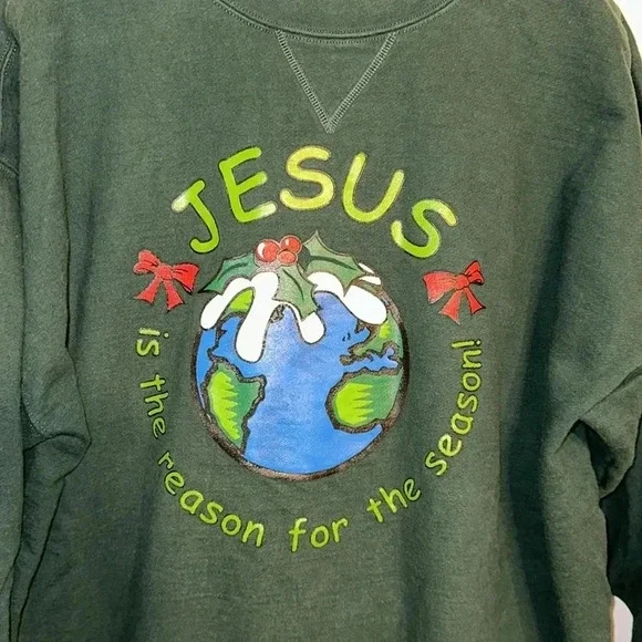 Rare Vintage BIKE brand Christmas holiday religious jesus sweater sweatshirt LG - Picture 2 of 10